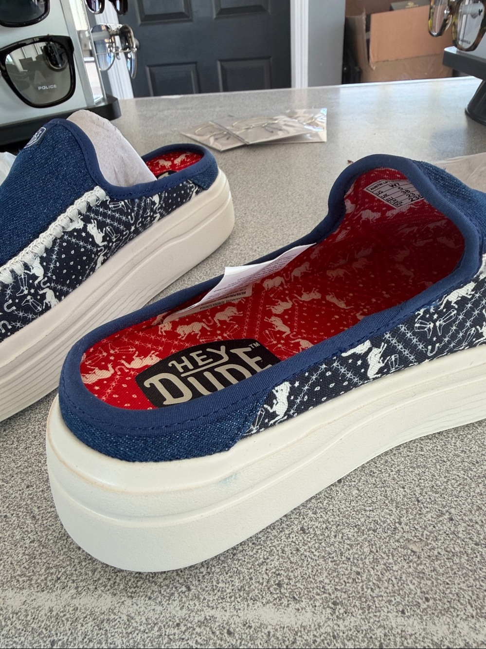 Hey Dude Blue Denim Austin Slip-On Sneakers with White Sole - Picture 5 of 7